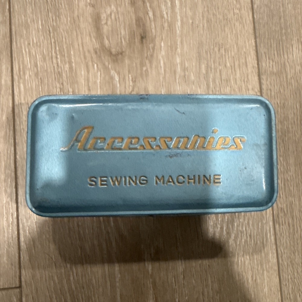 Vintage Sewing Machine Accessories Box Hinged Tin Case With Attachments